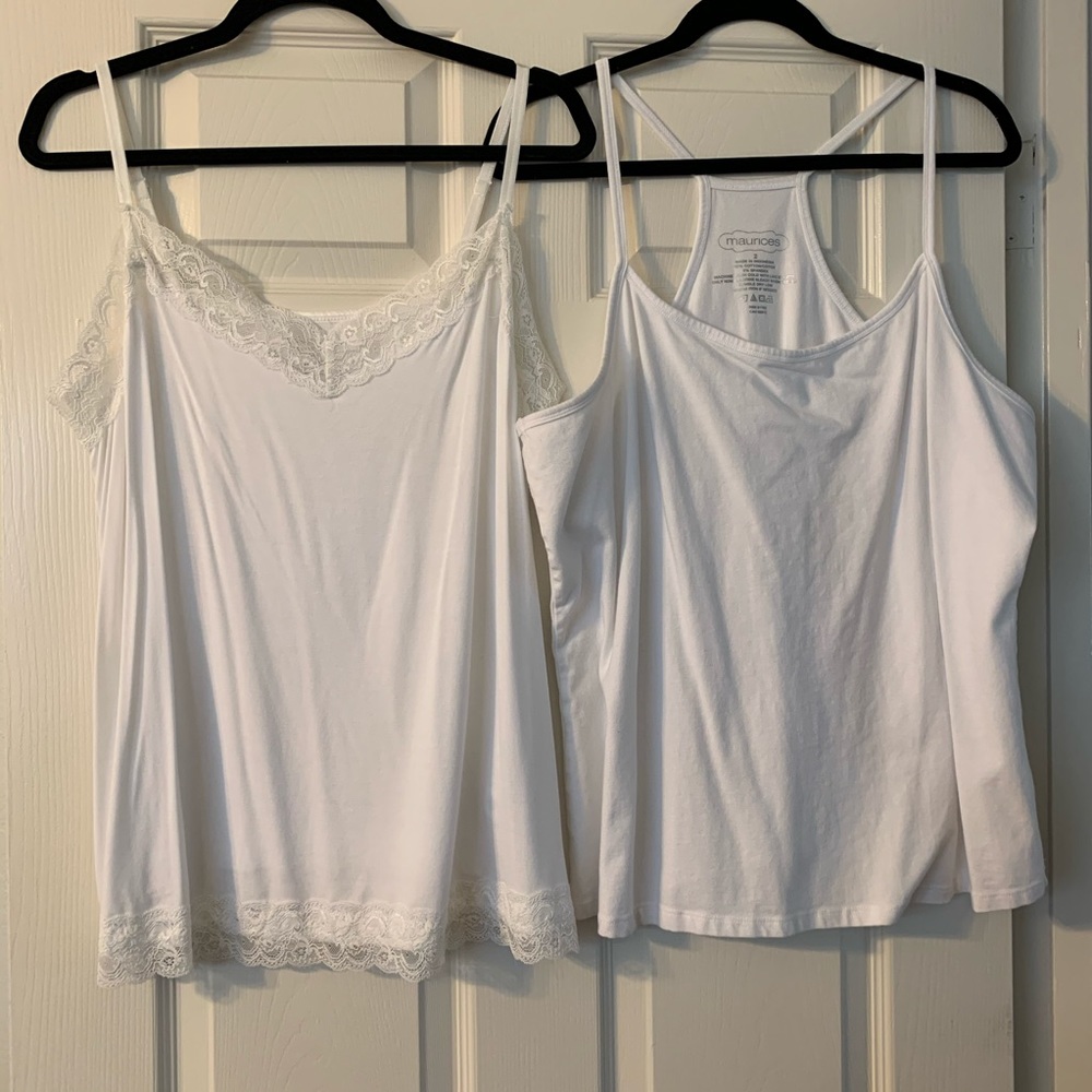 Lane Bryant and Maurices white camisoles.